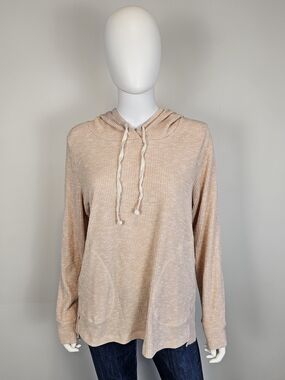 Postmark Anthropologie Light Peach Ribbed Hoodie Top with Drawstring Sz L